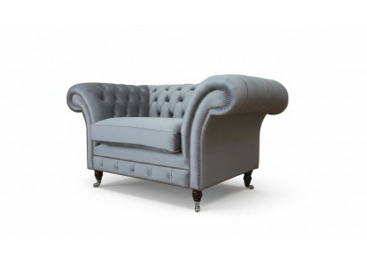 Chesterfield Fotel Włókienniczy Sofa Materiał Kanapa Sofy Kanapy Lounge Szare