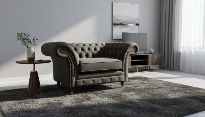 Chesterfield Fotel Lounge Czarny Sofa Kanapa Podkładka Modern Włókienniczy Nowy