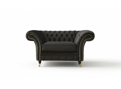 Chesterfield Fotel Lounge Czarny Sofa Kanapa Podkładka Modern Włókienniczy Nowy