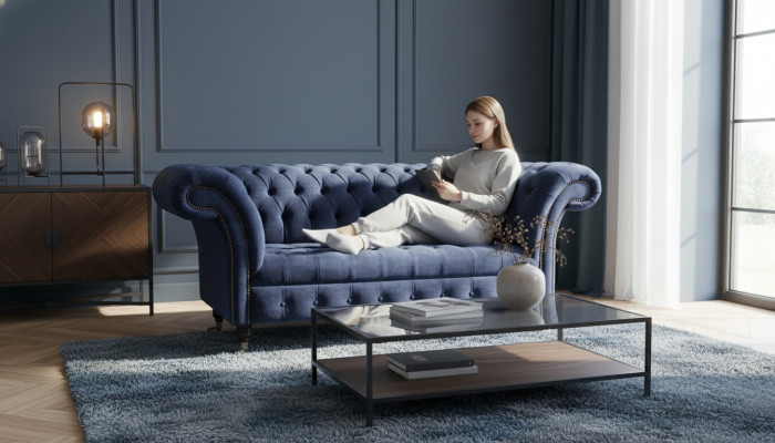 Chesterfield Design Sofa Couch 2 miejsce do siedzenia Podkładka Blue Sofas Couches Nowość