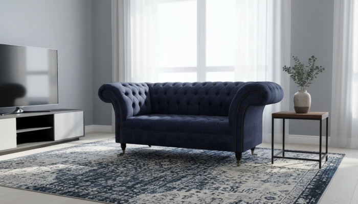 Chesterfield Design Sofa Couch 2 miejsce do siedzenia Podkładka Blue Sofas Couches Nowość