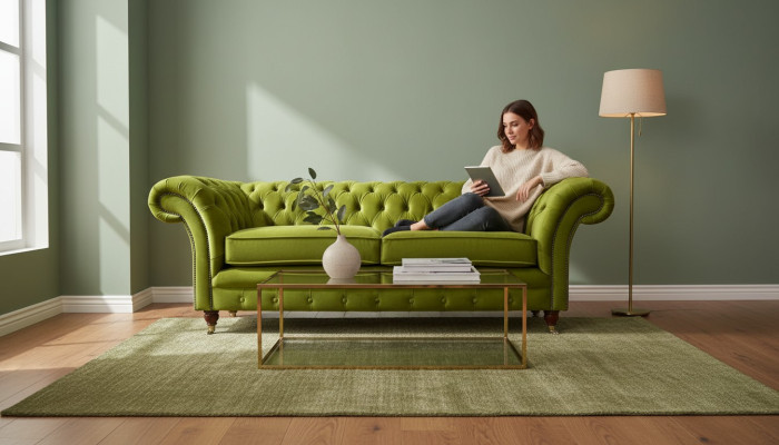 Sofa 3 miejsce do siedzenia Material Design Couch Podkładka Sofy Włókienniczy Modern Chesterfield