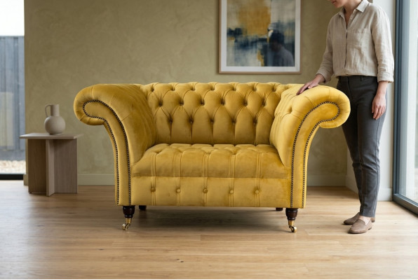 Kanapa Chesterfield Yellow Fotel Podkładka Luksusowe Kanapy Włókiennicze Nowe