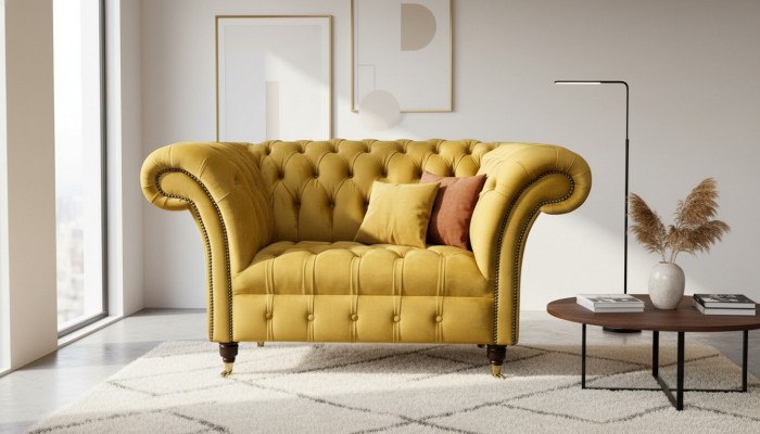 Kanapa Chesterfield Yellow Fotel Podkładka Luksusowe Kanapy Włókiennicze Nowe
