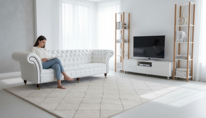 Chesterfield Sofas Design Luxury Biały Włókienniczy Sofa 4 miejsce do siedzenia Material Czteroosobowa