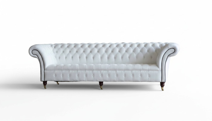 Chesterfield Sofas Design Luxury Biały Włókienniczy Sofa 4 miejsce do siedzenia Material Czteroosobowa
