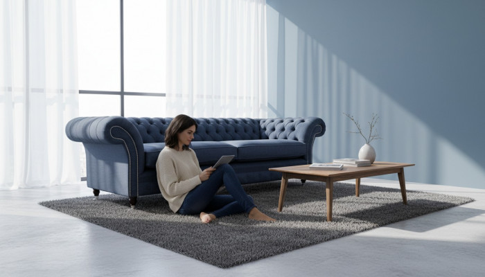Design Sofa 4 miejsce do siedzenia Sofa Włókienniczy Podkładka Blue Sofas Chesterfield Nowość