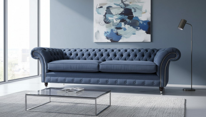 Design Sofa 4 miejsce do siedzenia Sofa Włókienniczy Podkładka Blue Sofas Chesterfield Nowość
