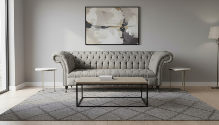 Chesterfield 3 miejsce do siedzenia Podkładka Couch Sofa Kanapy Włókienniczy Modern Style Grey