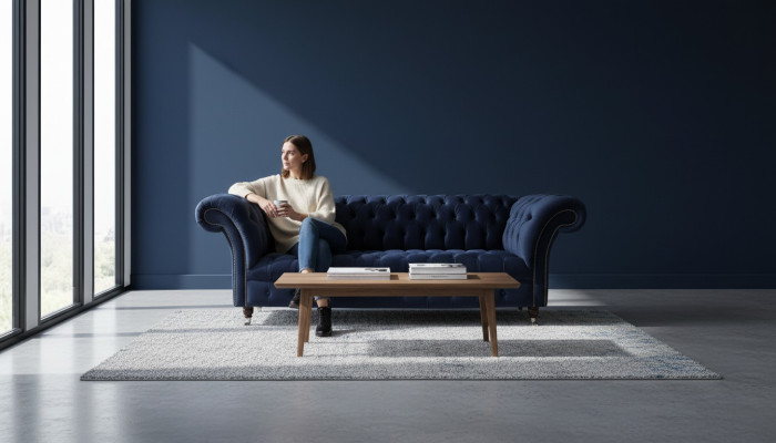 Luksusowa Sofa Trzyosobowa Niebieski Materiał Włókienniczy Styl Kanapy Sofy Kanapy Meble