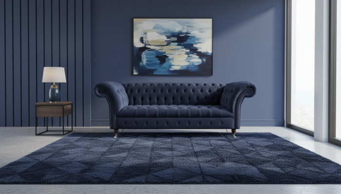 Luksusowa Sofa Trzyosobowa Niebieski Materiał Włókienniczy Styl Kanapy Sofy Kanapy Meble