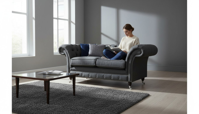 Chesterfield Sofa 2 miejsce do siedzenia Sofa Podkładka Material Couchen Grau Włókienniczy Nowość
