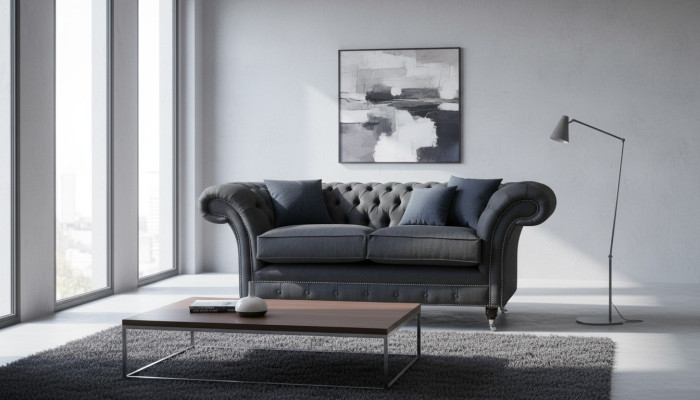 Chesterfield Sofa 2 miejsce do siedzenia Sofa Podkładka Material Couchen Grau Włókienniczy Nowość
