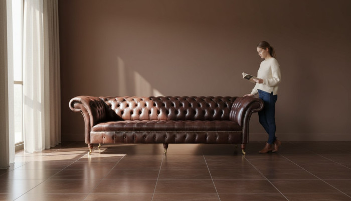 Sofa Chesterfield Couch Podkładka Siedziba Skóra Kanapy Brown Designer