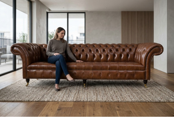 Sofa 4 miejsce do siedzenia Luksusowe Meble Chesterfield Skóra Brown Design Modern Style