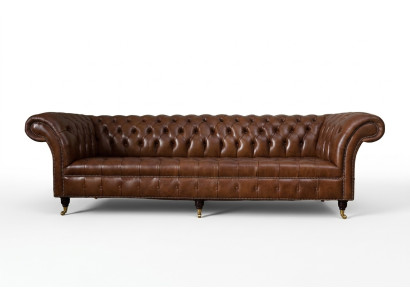 Sofa 4 miejsce do siedzenia Luksusowe Meble Chesterfield Skóra Brown Design Modern Style