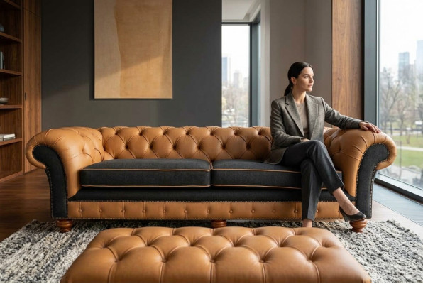 Stylowa 4 miejsce do siedzenia Sofa do Salonu Podkładka Kanapa Duże Kanapy Chesterfield Skóra Włókienniczy Nowość