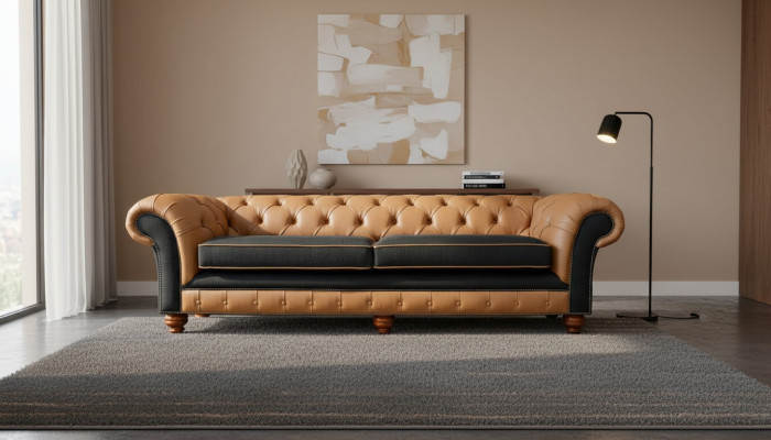 Stylowa 4 miejsce do siedzenia Sofa do Salonu Podkładka Kanapa Duże Kanapy Chesterfield Skóra Włókienniczy Nowość