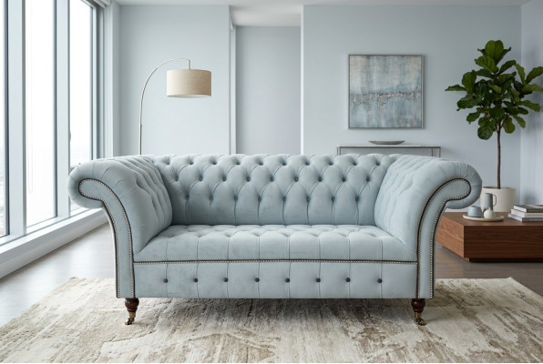 Chesterfield Couch Podkładka Meble Dwumiejscowe Szare Kanapy Sofy Skóra