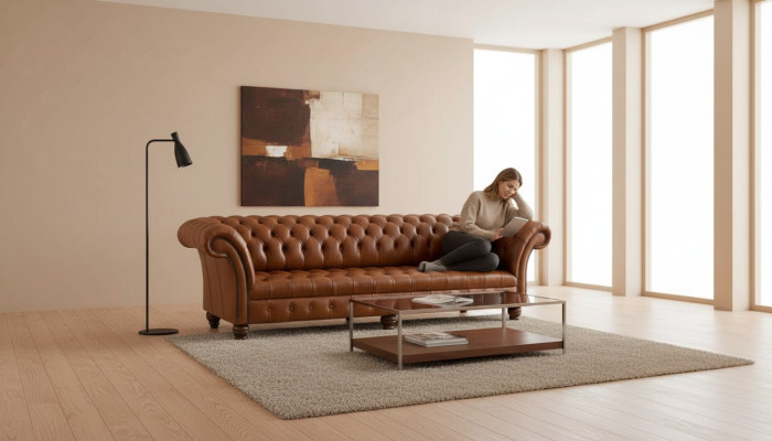 Sofa do salonu Chesterfield Couch Podkładka Sofy 4 miejsce do siedzenia Skóra xxl duża