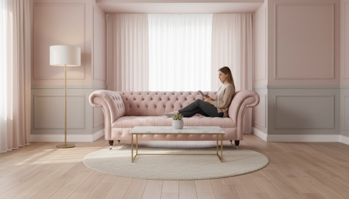 Chesterfield 3 miejsce do siedzenia Pink Design Couches Podkładka Sofy Material Włókienniczy
