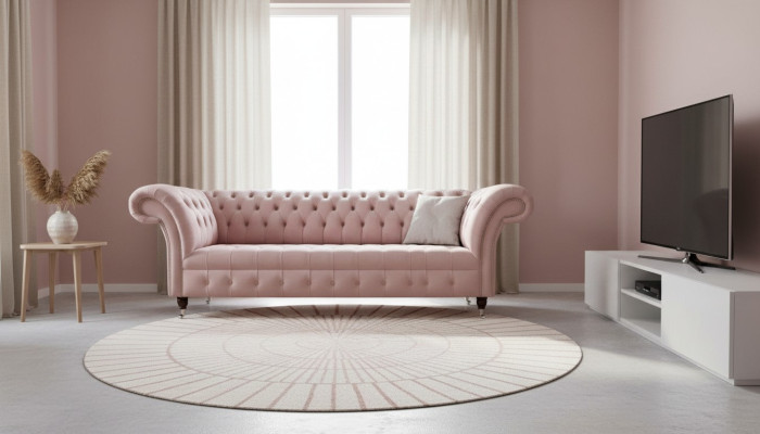 Chesterfield 3 miejsce do siedzenia Pink Design Couches Podkładka Sofy Material Włókienniczy
