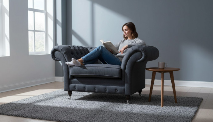 Gray Chesterfield Fotel 1,5 miejsce do siedzenia Sofa Couch Podkładka Włókienniczy Gray Fotel