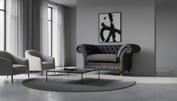 Gray Chesterfield Fotel 1,5 miejsce do siedzenia Sofa Couch Podkładka Włókienniczy Gray Fotel