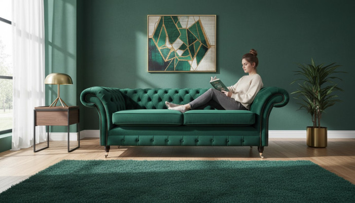 Sofa 3 miejsce do siedzenia Green Sofy Style Luksusowy Projekt Salonu Chesterfield Nowość
