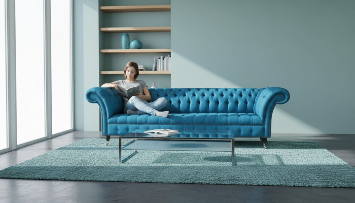 Chesterfield Podkładka Sofas Design Włókienniczy Sofa 4 miejsce siedzące Sofa Luxury Design Blue