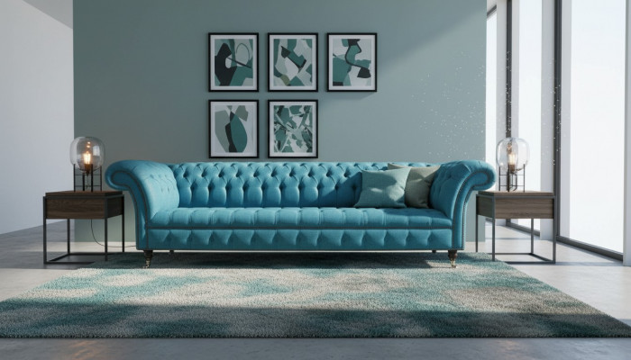 Chesterfield Podkładka Sofas Design Włókienniczy Sofa 4 miejsce siedzące Sofa Luxury Design Blue