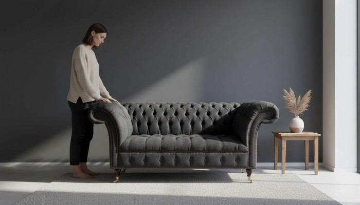 Design Chesterfield Materiał Couch Sofa 2 miejsce do siedzenia Podkładka Włókienniczy Materiał Nowość
