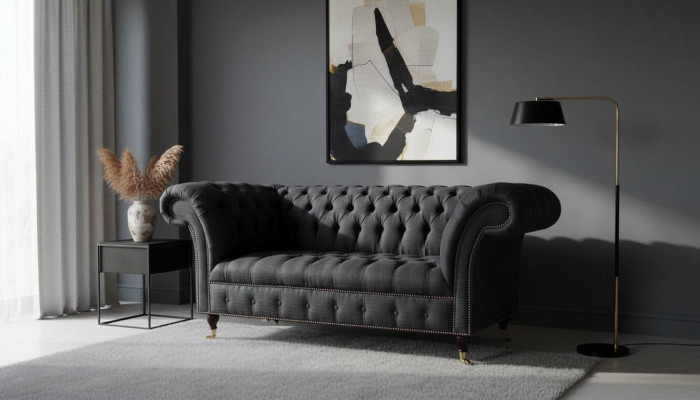 Design Chesterfield Materiał Couch Sofa 2 miejsce do siedzenia Podkładka Włókienniczy Materiał Nowość