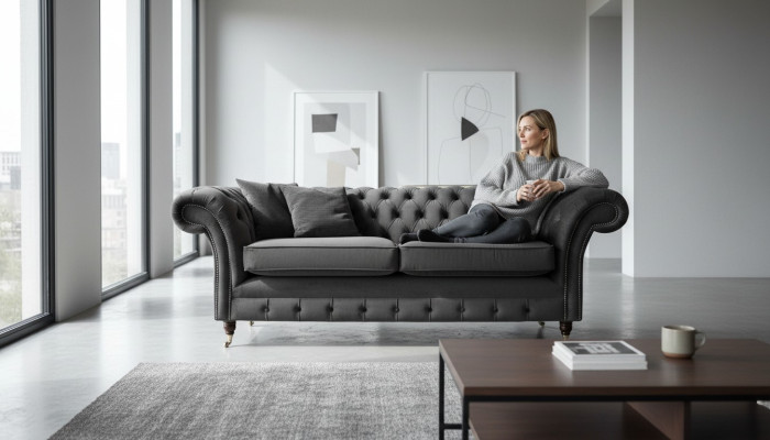 Designerska Sofa Chesterfield 3 miejsce do siedzenia Szara Sofa Podkładka Sofy Salon