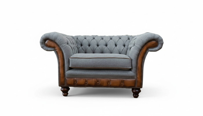 Fotel Design Relaks Włókienniczy Lounge Luxury Grey Podkładka miejsce siedzące Chesterfield