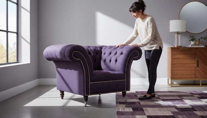 Fotel Single Seater Luxury 1 Siedziba Siedziba Design Włókienniczy Purple Material Chesterfield