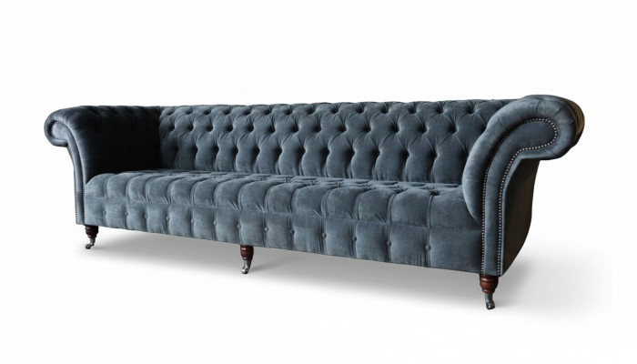 Sofa czteroosobowa 4 miejsce do siedzenia Sofy Nowoczesny szary design Materiał Chesterfield