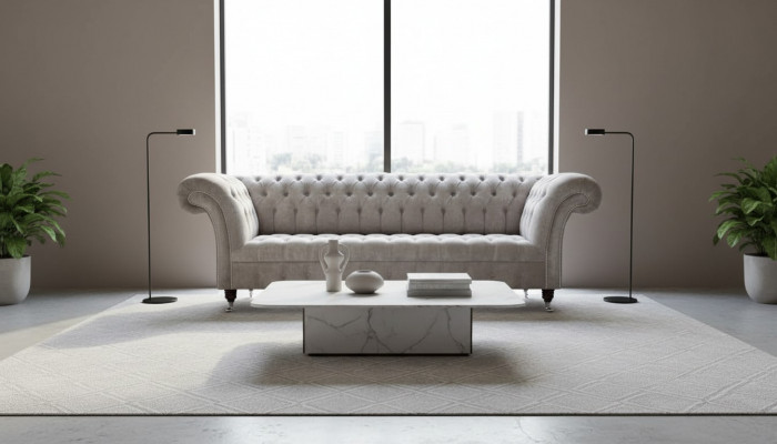 Szara Kanapa Chesterfield Trzyosobowa Sofa z poduszkami do siedzenia Sofa Meble Nowość