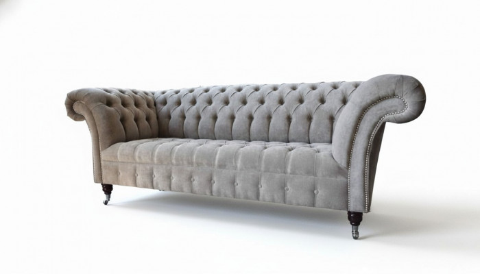 Szara Kanapa Chesterfield Trzyosobowa Sofa z poduszkami do siedzenia Sofa Meble Nowość