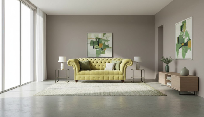 Sofa dwuosobowa luksusowa 2 miejsce do siedzenia w salonie jasnozielona Chesterfield Materiał Nowa
