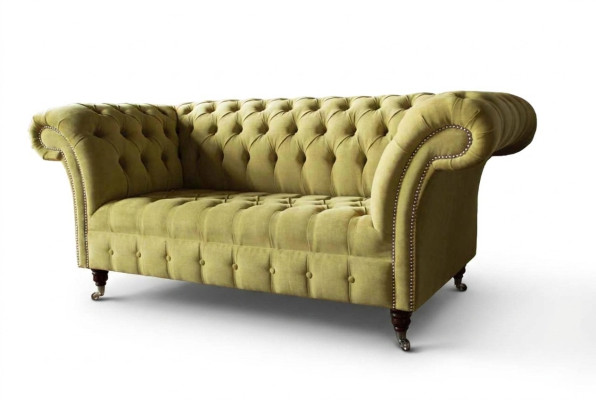 Sofa dwuosobowa luksusowa 2 miejsce do siedzenia w salonie jasnozielona Chesterfield Materiał Nowa
