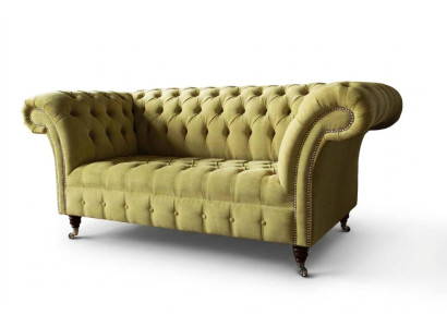 Sofa dwuosobowa luksusowa 2 miejsce do siedzenia w salonie jasnozielona Chesterfield Materiał Nowa