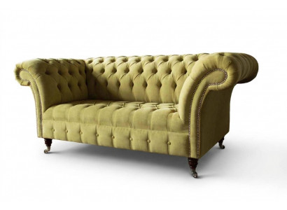 Sofa dwuosobowa luksusowa 2 miejsce do siedzenia w salonie jasnozielona Chesterfield Materiał Nowa