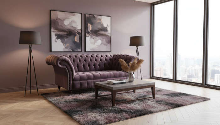 Chesterfield Sofa Couch Design Fioletowa Podkładka Włókienniczy Dwumiejscowe miejsce siedzące Nowe