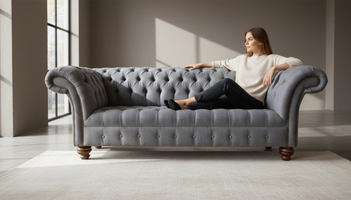Chesterfield 3 miejsce do siedzenia Kanapa Podkładka Siedziba Włókienniczy Materiał Kanapy Sofa Nowość