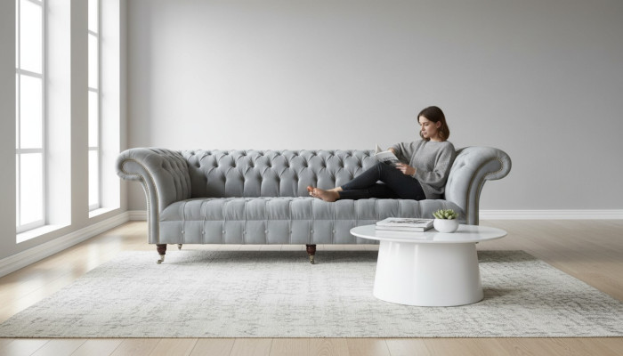 Chesterfield Design Sofa 4 miejsce do siedzenia Podkładka Luksusowe kanapy włókiennicze