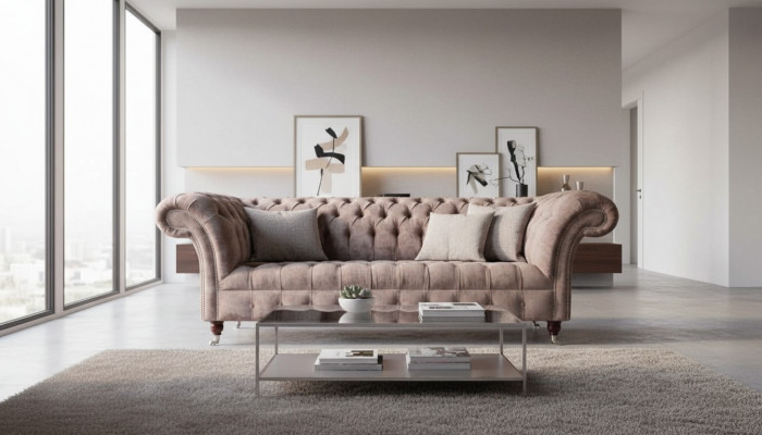 Chesterfield Sofa Couch Podkładka Design 3 miejsce do siedzenia Sofa Trzyosobowa Fioletowa
