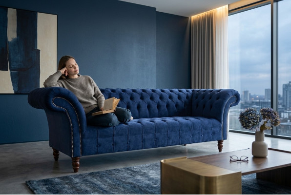 Chesterfield Design Luxury Podkładka Sofa Couch 3 Siedziba Blue Włókienniczy Nowość