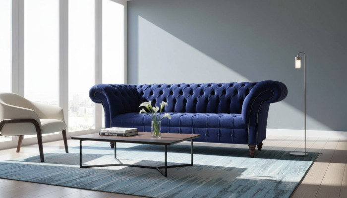 Chesterfield Design Luxury Podkładka Sofa Couch 3 Siedziba Blue Włókienniczy Nowość