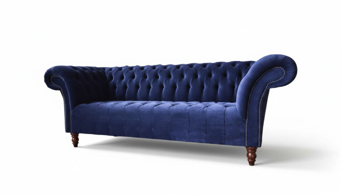 Chesterfield Design Luxury Podkładka Sofa Couch 3 Siedziba Blue Włókienniczy Nowość